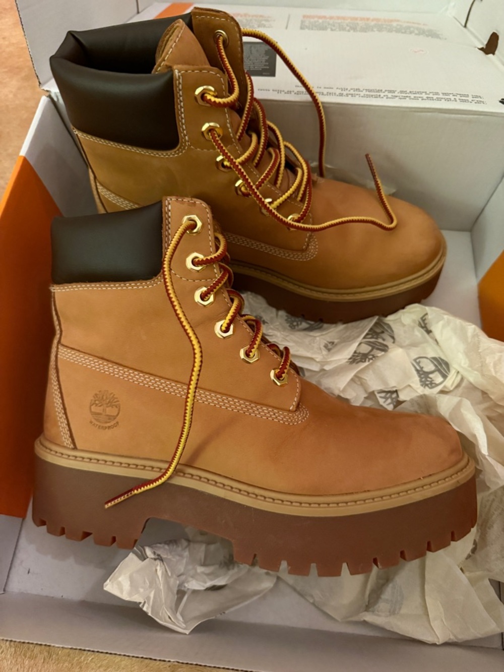 New Timberland Wheat Nubuck Platform Lace-Up Boots